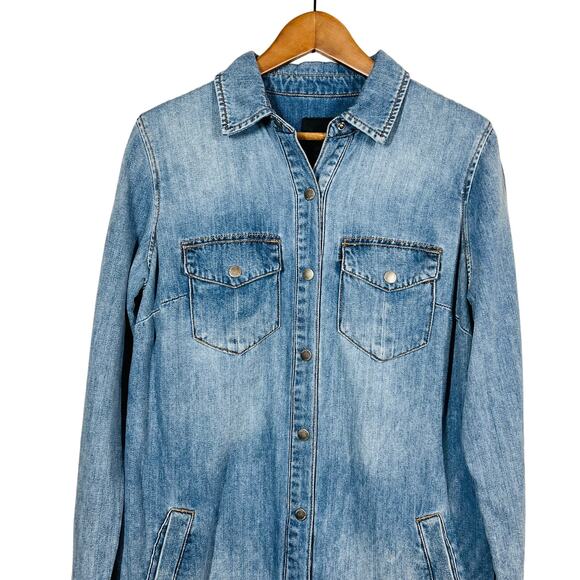 Liverpool Snap Front Chambray Dress Shacket Dual Pocket Long Sleeve - M - Picture 2 of 5